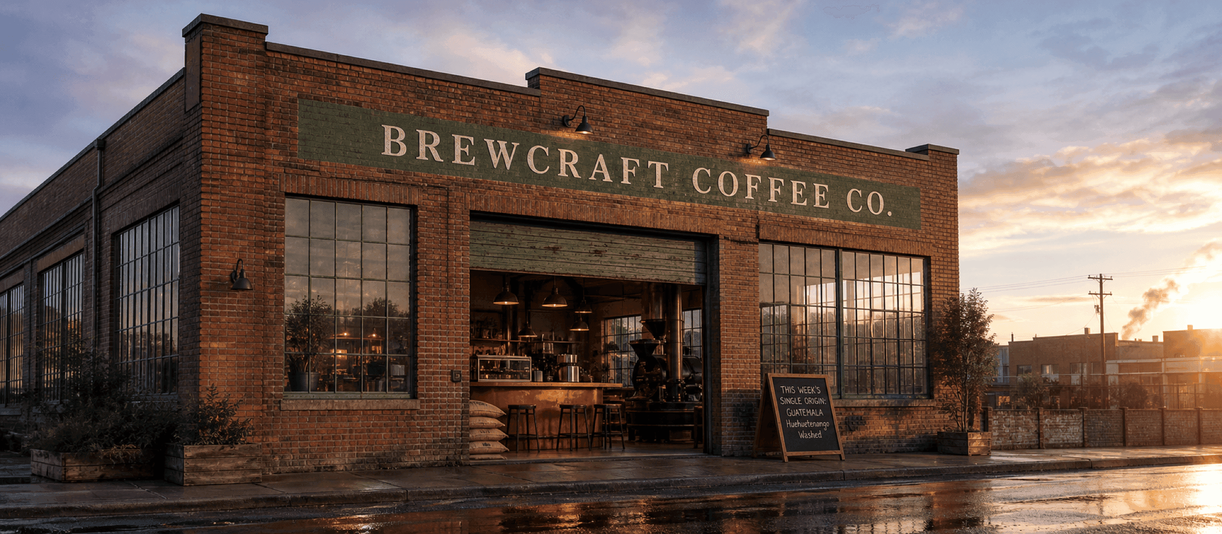 BrewCraft Coffee Co. — a converted 1940s machine shop in the Eastside Industrial District of Salem Heights