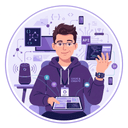 Alex Chen, 28, software engineer, in front of a wall-mounted dashboard at home