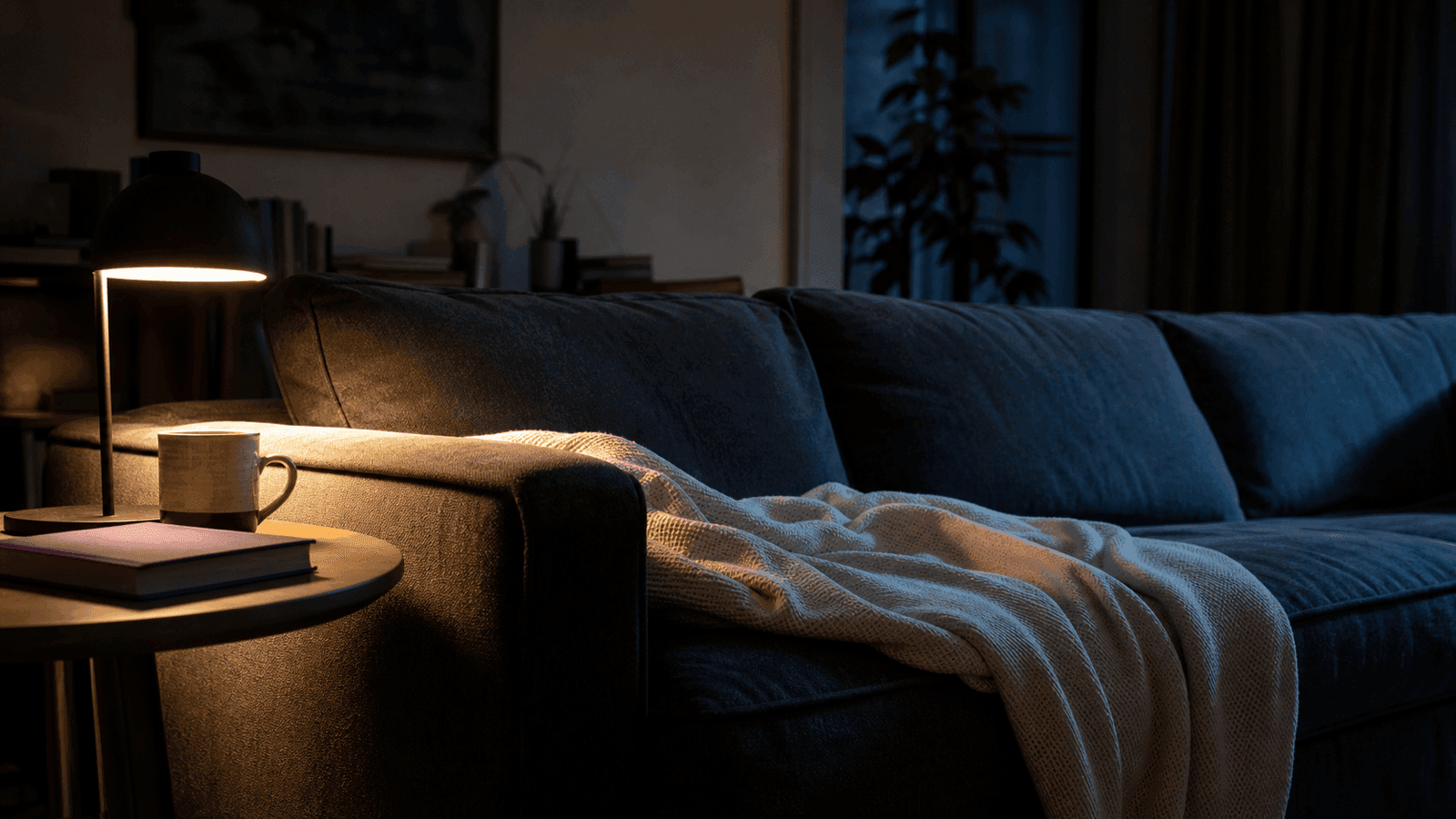 A dim living room lit only by the glow of a screen — evening leisure time, the resource every entertainment brand competes for.